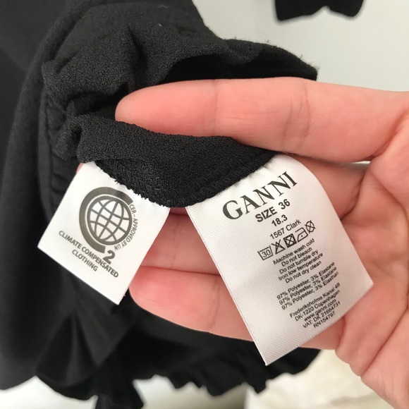 NWOT Ganni Clark Long Sleeve Ruffle Black Dress - Picture 6 of 6